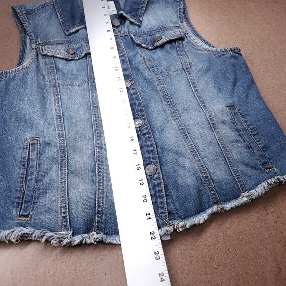 Mudd Denim Vest Junior L (Women XS/S) Blue Frayed Hem Streetwear Grunge Retro - Picture 8 of 11